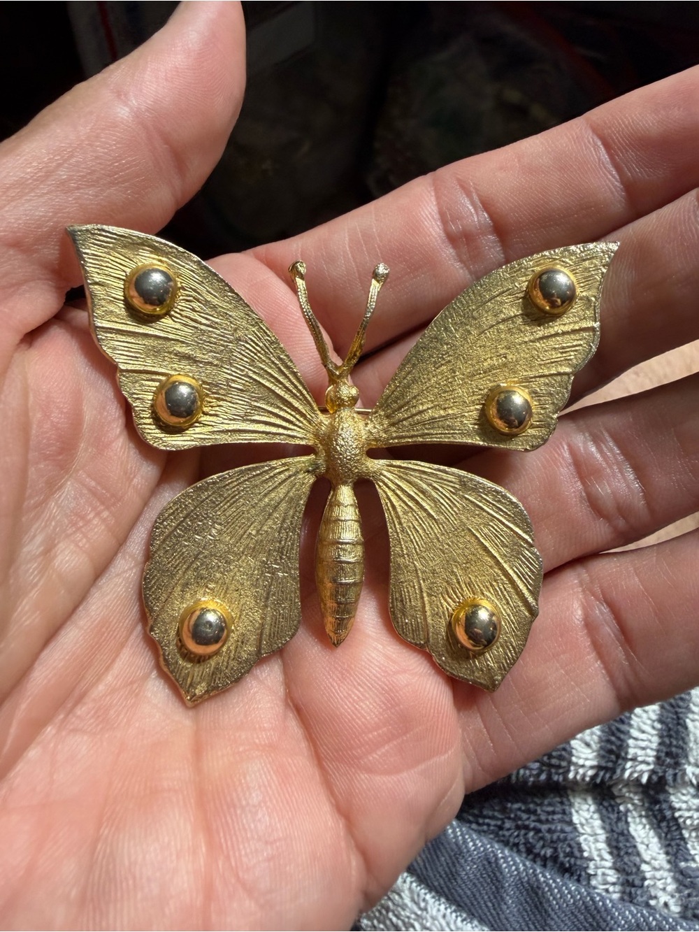 Vintage Jeanne  gold Tone Textured Butterfly brooch